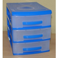 Комод настольный пластиковый 3 секции, мини-комод, синий - фото 1 - id-p46571145