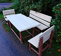 Комплект садовой мебели. Деревянный стол + 2 скамейки + 2 стула.
