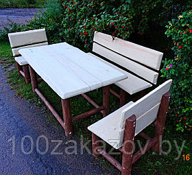 Комплект садовой деревянной мебели. Деревянный стол + деревянные скамейки.