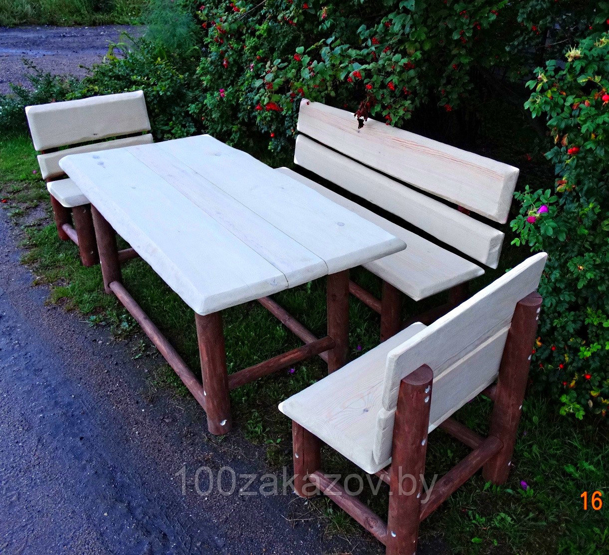 Комплект садовой деревянной мебели. Деревянный стол + деревянные скамейки. - фото 1 - id-p46641581