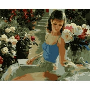 Картина по номерам В саду за книгой (PP4050119) на цветном холсте 40х50 см