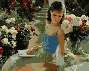 Картина по номерам В саду за книгой (PP4050119) на цветном холсте 40х50 см, фото 2