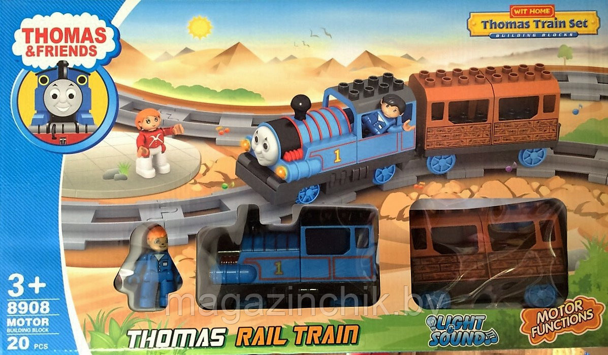 Паровозик Томас и его друзья, железная дорога 8908 конструктор 20 дет, аналог Лего дупло, со звуком, светом