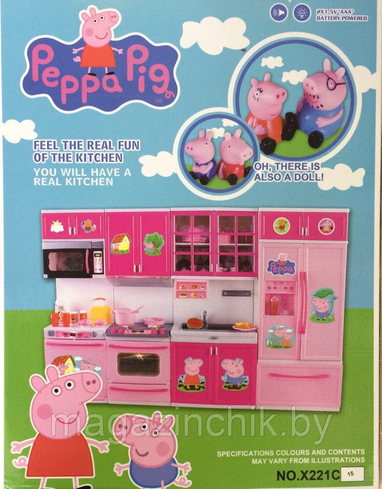 Мебель для кукол кухня 212-2 Свинка Пеппа Peppa Pig с мойкой и плитой, на батарейках - фото 2 - id-p47345655