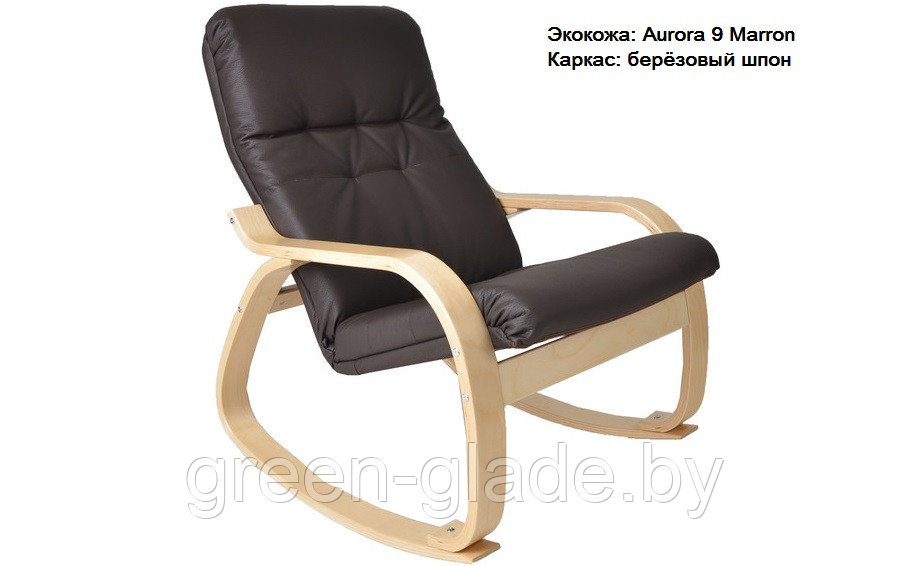 Кресло-качалка "Сайма", шпон каркаса - березовый, обивка-искусственная кожа Aurora 9 Marron (шоколад) - фото 1 - id-p23164157