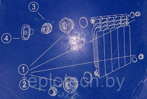 комплект подключение, радиаторы отопления, футорки, кран маевского, переходники, заглушка