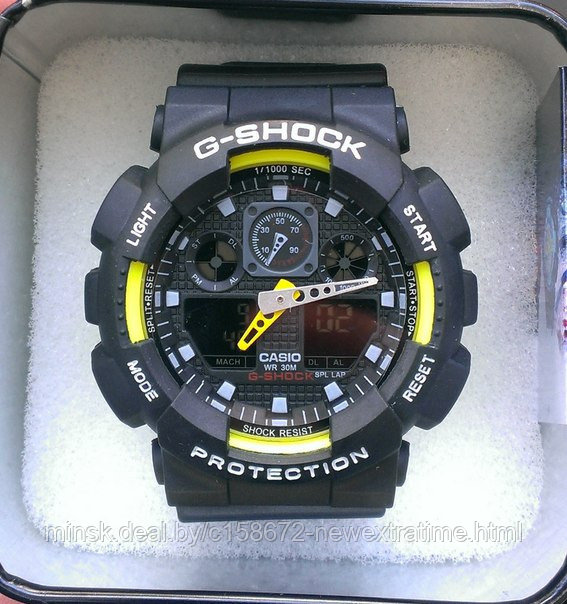 Спортивные часы G-Shock от Casio (копия)  Черные с салатовыми вставками., фото 1