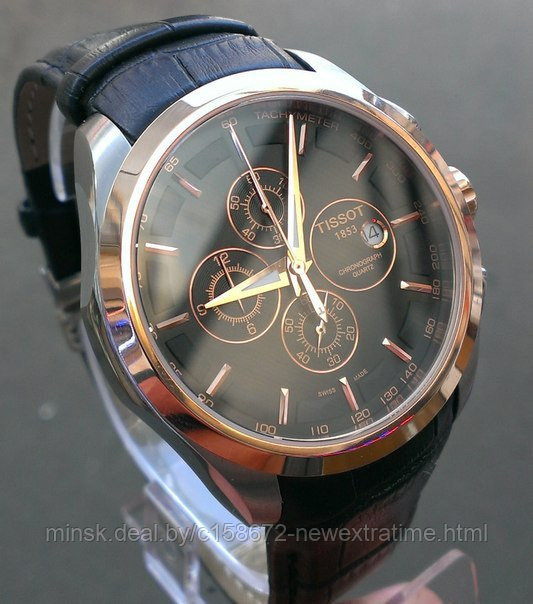 Мужские наручные часы Tissot (копия) Черные в золоте. Хронограф.