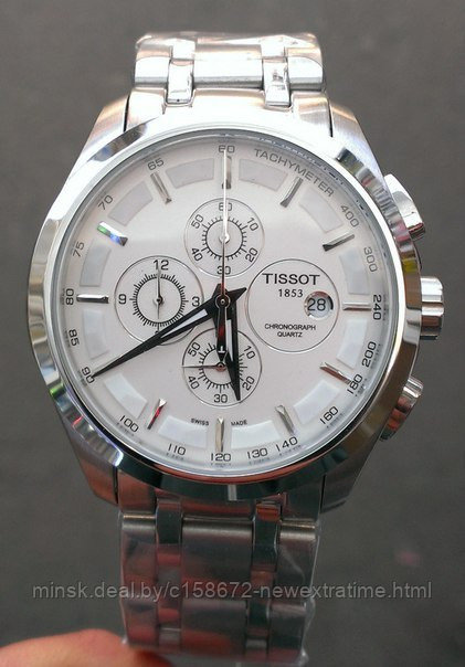 Мужские наручные часы Tissot (копия) Белые в серебре. Браслет. Хронограф.