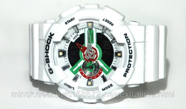 Спортивные часы G-Shock от Casio (копия)  Белые с зеленцой.