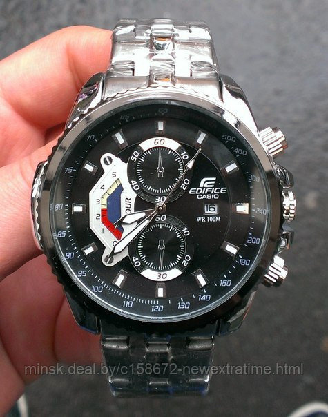 Спортивные часы Casio Edifice (копия) На браслете.Черные в серебре.