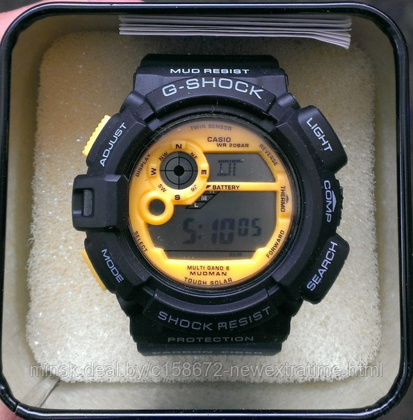 Спортивные часы G-Shock от Casio (копия)  Черные с желтым..