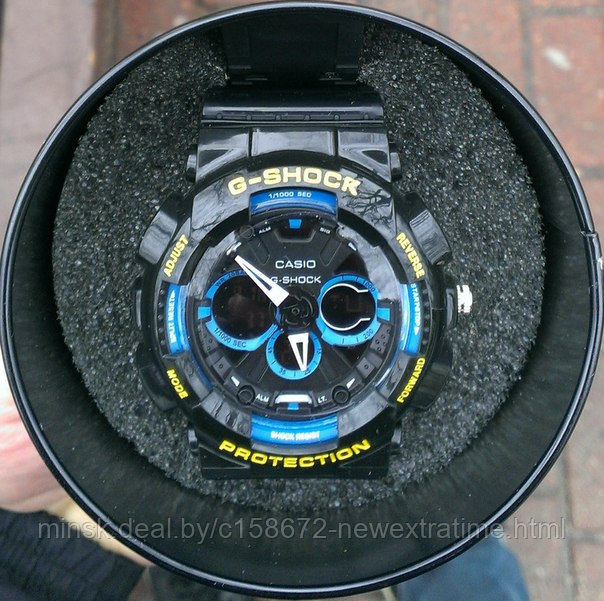 Спортивные часы G-Shock от Casio (копия) Черные с синими вставками. , фото 1