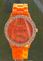 Женские наручные часы GENEVA (копия) Со стразами. Оранжевые