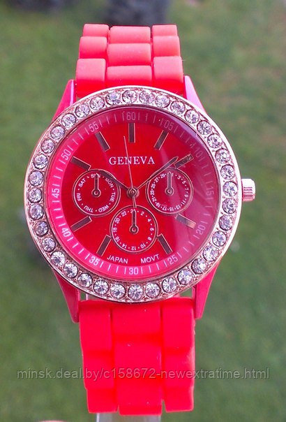 Женские наручные часы GENEVA (копия) Со стразами. Красные, фото 1