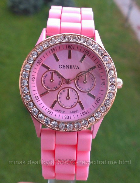 Женские наручные часы GENEVA (копия) Со стразами. Розовые
