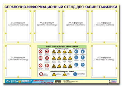 Стенд информационный ЭДУСТЕНД "Правила техники безопасности в кабинете физики" (80х110, 6 карманов)