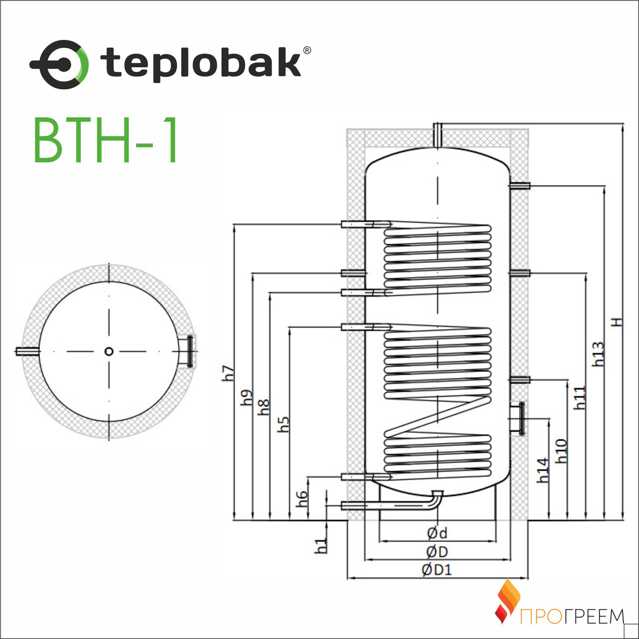 Бойлер косвенного нагрева Теплобак ВТН-1 (объём 750 л) - фото 2 - id-p47697731