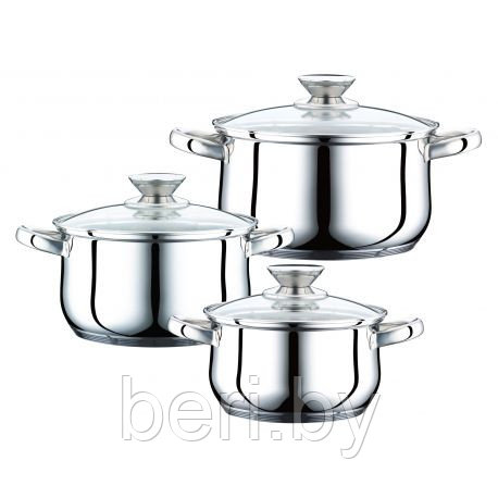 Набор кастрюль Peterhof PH-15823 3 штуки, набор посуды 6 предметов - фото 1 - id-p48081263