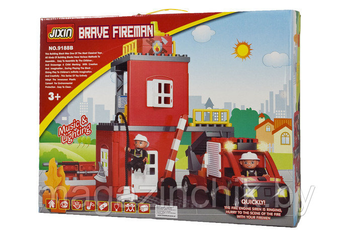 Конструктор Пожарная станция 9188B JIXIN, аналог Лего дупло, со светом и звуком - фото 4 - id-p48090094