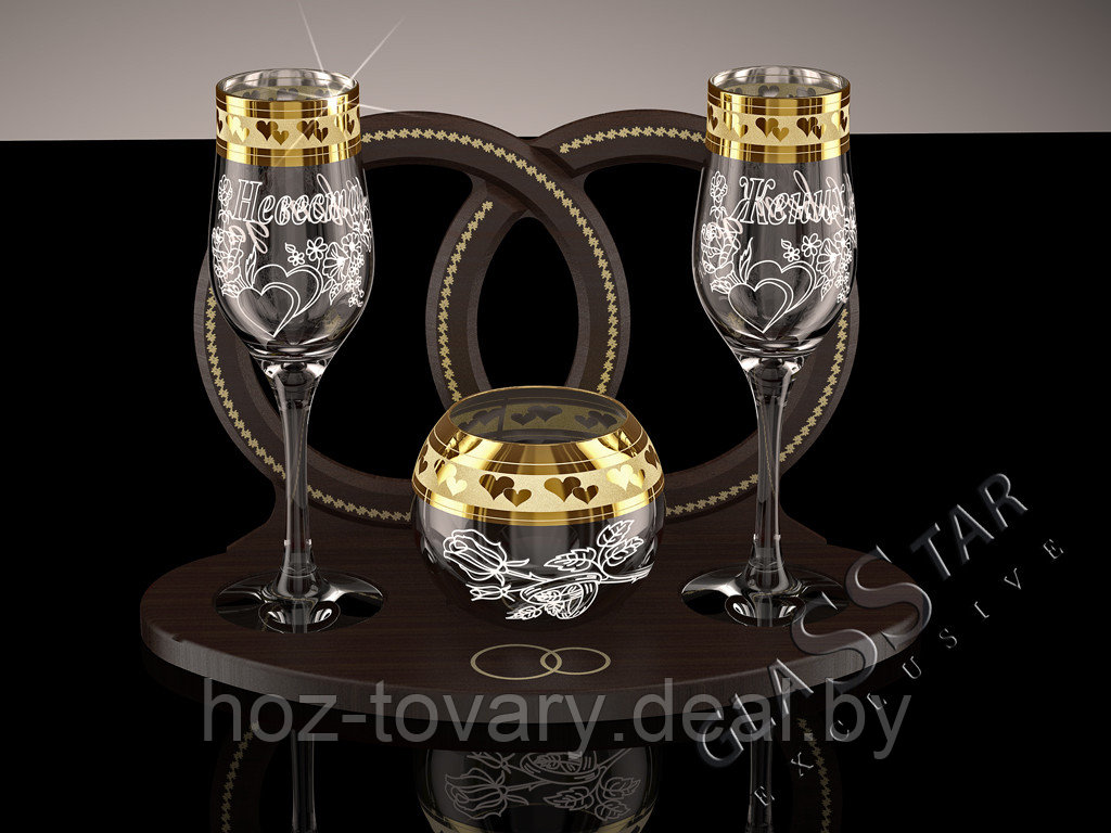 Набор свадебных бокалов для шампанского на барной стойке с вазой 3 К ГН 2 шт. по 160 мл. - фото 1 - id-p48119910