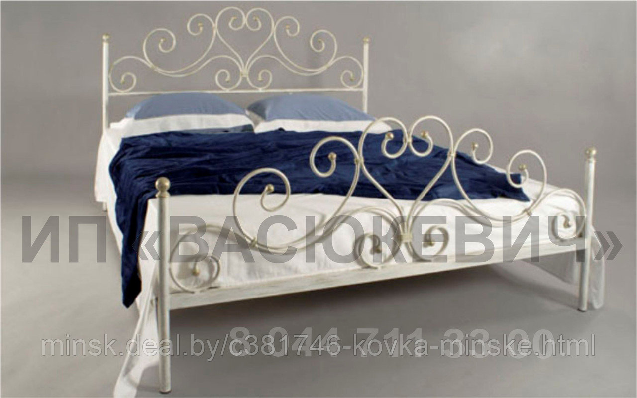 Кровать кованая двуспальная "Кармен" (белая) - фото 1 - id-p42203417