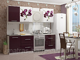 Кухня с фотопечатью Орхидея-1 баклажан глянец/белый