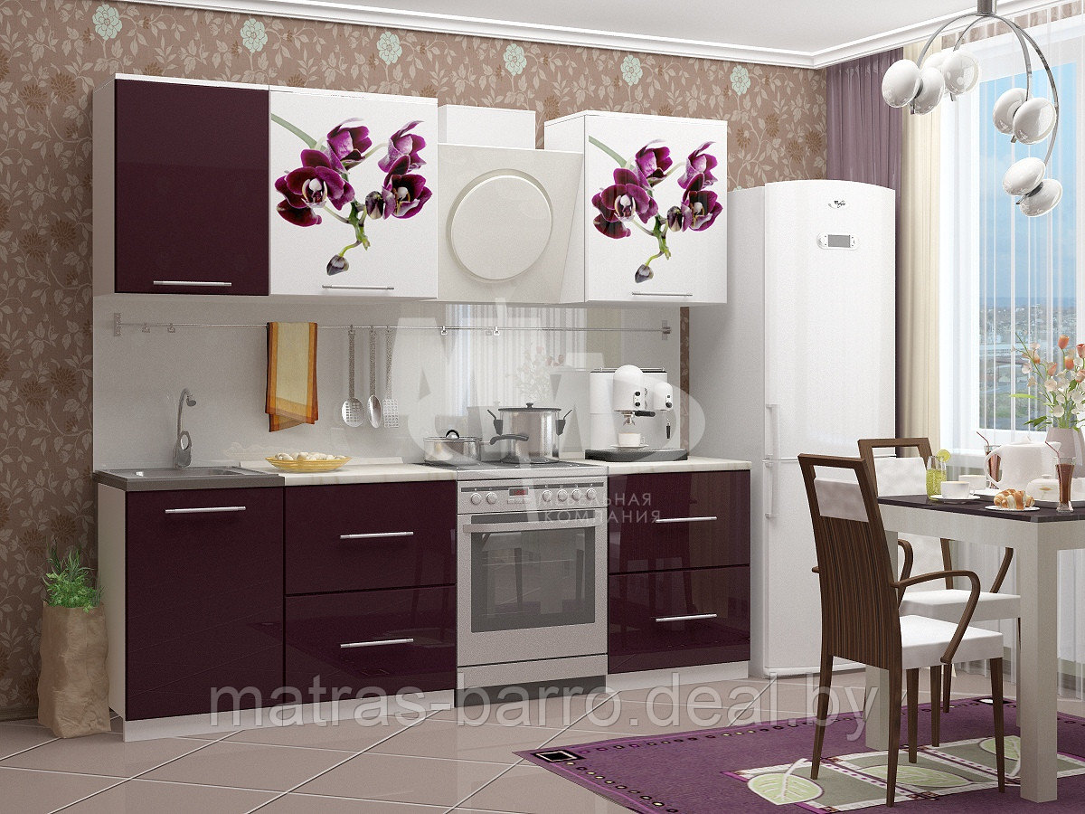 Кухня с фотопечатью Орхидея-1 баклажан глянец/белый - фото 1 - id-p48780621