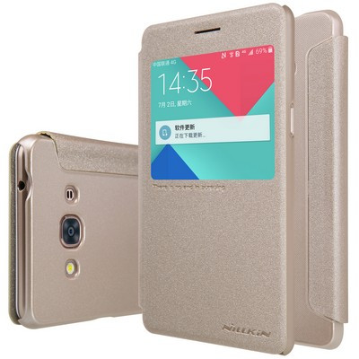 Полиуретановый чехол книга Nillkin Sparkle Leather Case Gold для Samsung J3110 Galaxy J3 Pro - фото 3 - id-p48809131