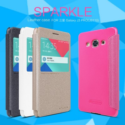 Полиуретановый чехол книга Nillkin Sparkle Leather Case Gold для Samsung J3110 Galaxy J3 Pro - фото 4 - id-p48809131