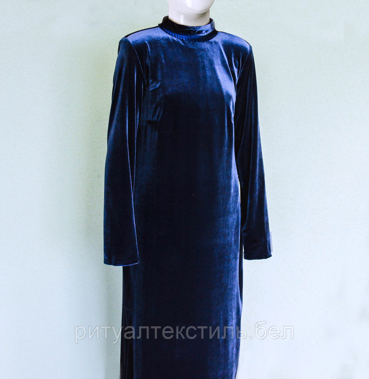 ОПТ. Платье бархатное ритуальное синее мокрый шелк