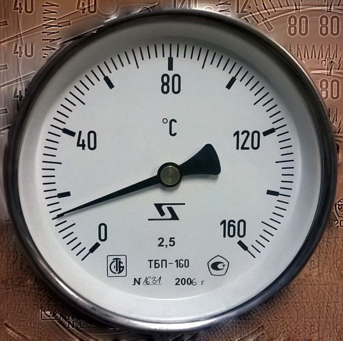 Термометр биметаллический торцевой ТБП160