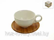 Чашка фарфоровая с бамбуковым блюдцем арт. 12345