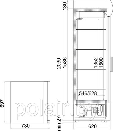 Холодильный шкаф BC-106  POLAIR (ПОЛАИР) 600 литров t +1 +12, фото 2