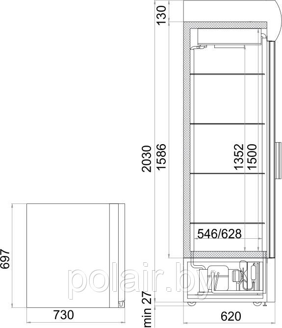 Холодильный шкаф BC-106 POLAIR (ПОЛАИР) 600 литров t +1 +12 - фото 2 - id-p49494264