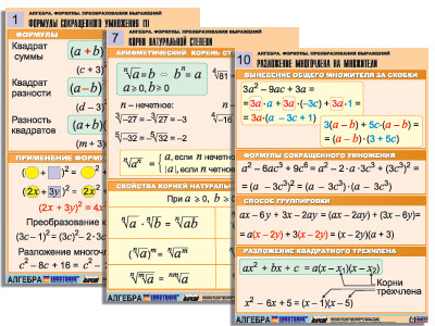 Комплект таблиц по алгебре "Алгебра. Формулы. Преобразования выражений" (10 табл., формат А1, лам.) - фото 1 - id-p49500050