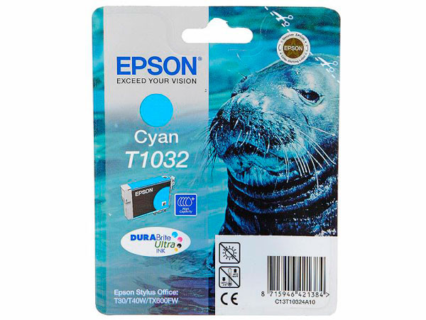 Картридж T1032/ C13T10324A10 (для Epson Stylus TX550/ Office T30/ T40/ TX510/ TX600/ T1100) голубой - фото 1 - id-p41920590