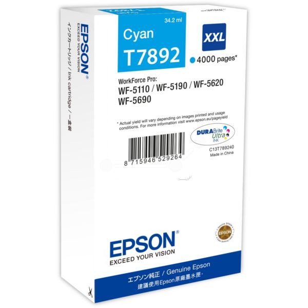 Картридж T7892/ C13T789240 (для Epson WorkForce Pro WF-5110/ WF-5190/ WF-5620/ WF-5690) голубой