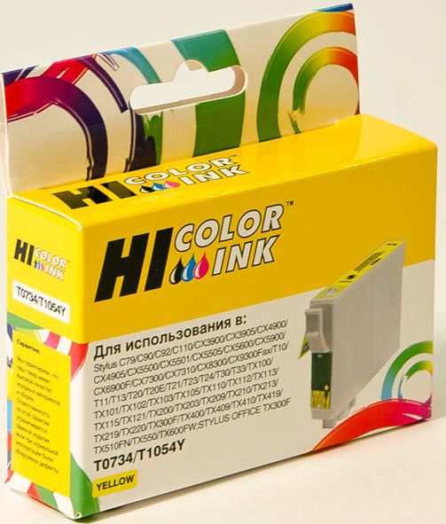 Картридж T0734/ C13T10544A10 (для Epson Stylus T20/ TX100/ TX200/ TX210/ TX400/ Office TX510) Hi-Black, жёлтый