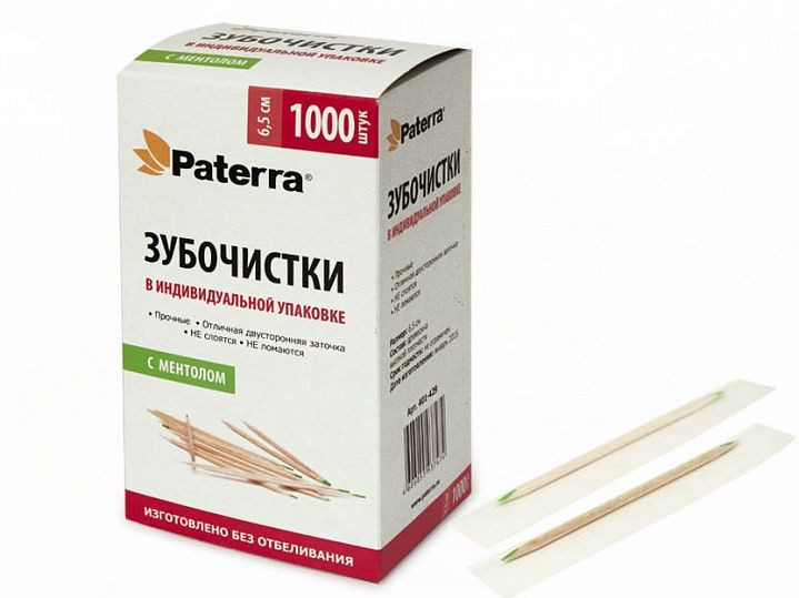Зубочистки деревянные, с ментолом, 1000 шт. в кор. каждая шт. в инд. упак.