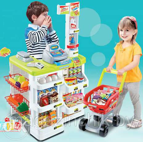 Игровой набор Супермаркет 668-03 с кассой, тележкой и товарами - фото 3 - id-p49827242