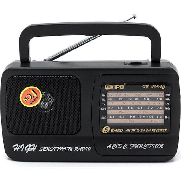 Радиоприёмник KIPO KB-409 AC (FM/УКВ/СВ/КВ, отсек для батареек, сеть 220В)