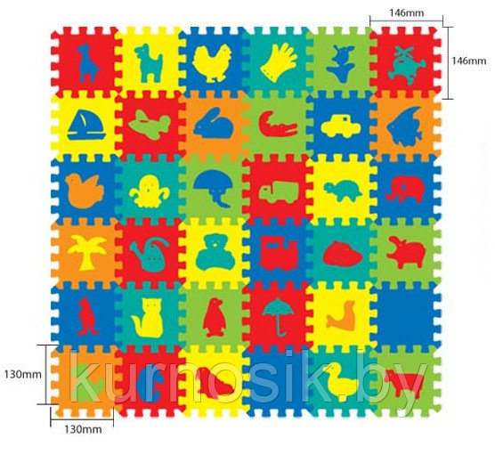 Коврики-пазлы с животными 36 элементов (Малайзия)
