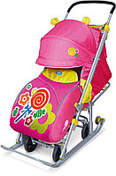 Санки-коляска детские складные «Ника Детям 7» с большими обрезиненными колесами, перекидной ручкой и колесом