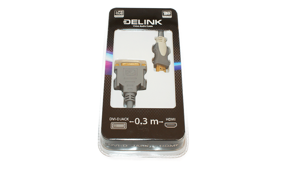 Шнур-переходник Delink DVI-HDMI "HD" пластик 0,3м (DVI гн - HDMI шт)