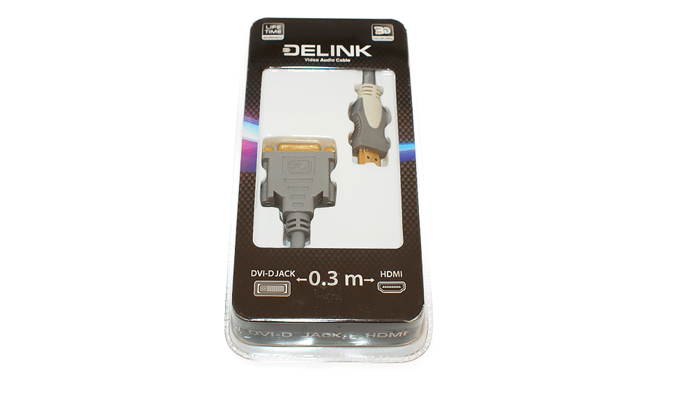 Шнур-переходник Delink DVI-HDMI "HD" пластик 0,3м (DVI гн - HDMI шт) - фото 1 - id-p50480274