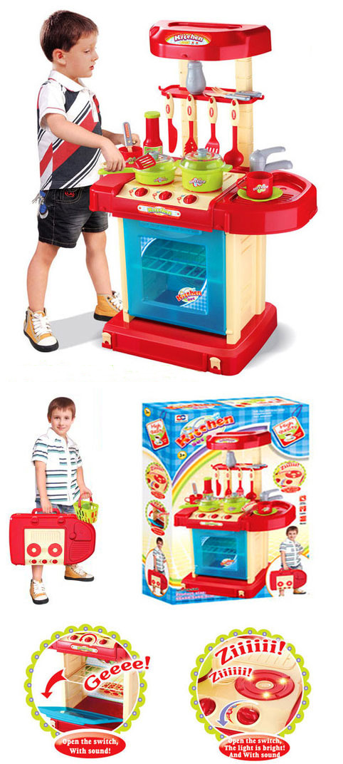 Детская игровая кухня Kitchen Set  008-58А в чемоданчике, свет, звук