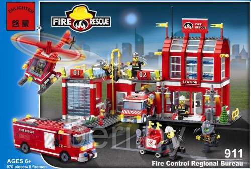 Конструктор Brick (Брик) 911 Пожарная станция, пожарная охрана 980 деталей, аналог LEGO