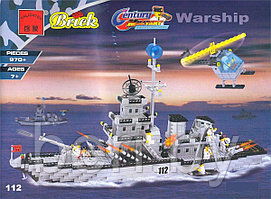 Конструктор Brick (Брик) 112 Военный корабль и вертолет 970 деталей, аналог LEGO