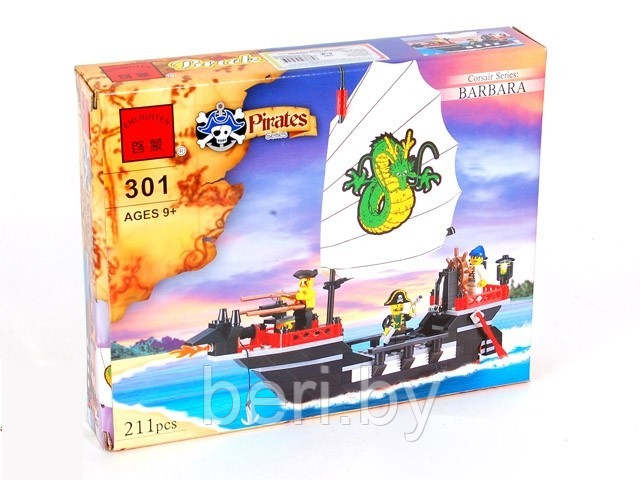 Конструктор Brick (Брик) 301 Пиратский корабль 211 деталей, аналог LEGO